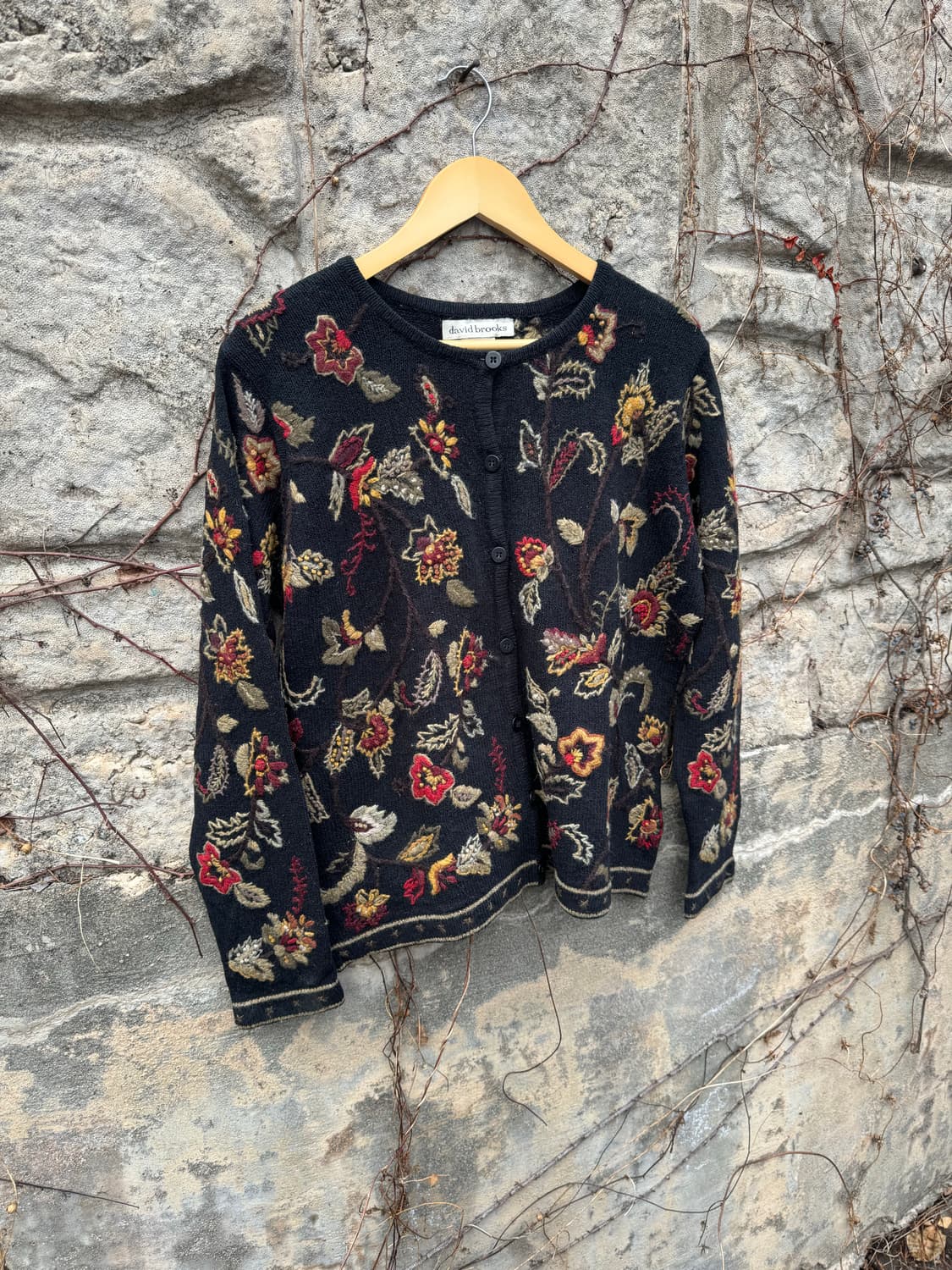 데이비드 브룩스 실크 니트 빈티지 울 자수 가디건 L 상품이미지2