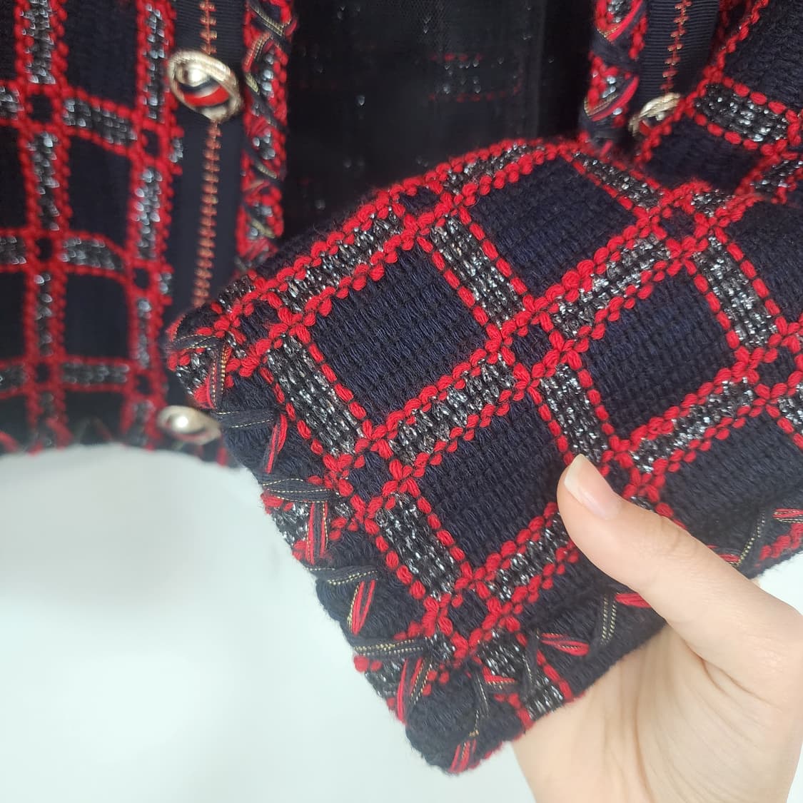 OBZEE 레드 체크 트위드 자켓 상품이미지4