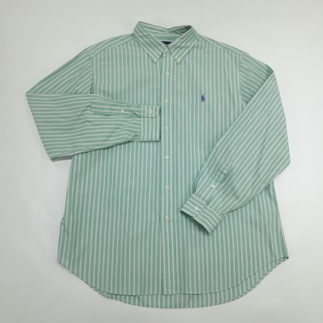 Co638 XL 폴로 랄프로렌 그린 스트라이프 긴팔 셔츠 남방 상품이미지2