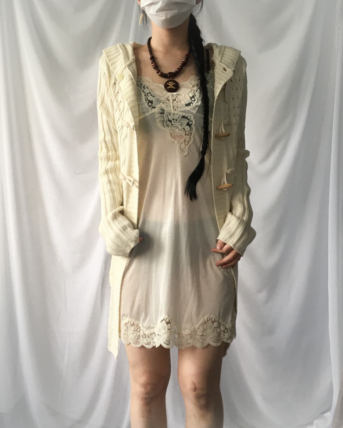 Duffle button cable pattern hood cardiga 상품이미지5