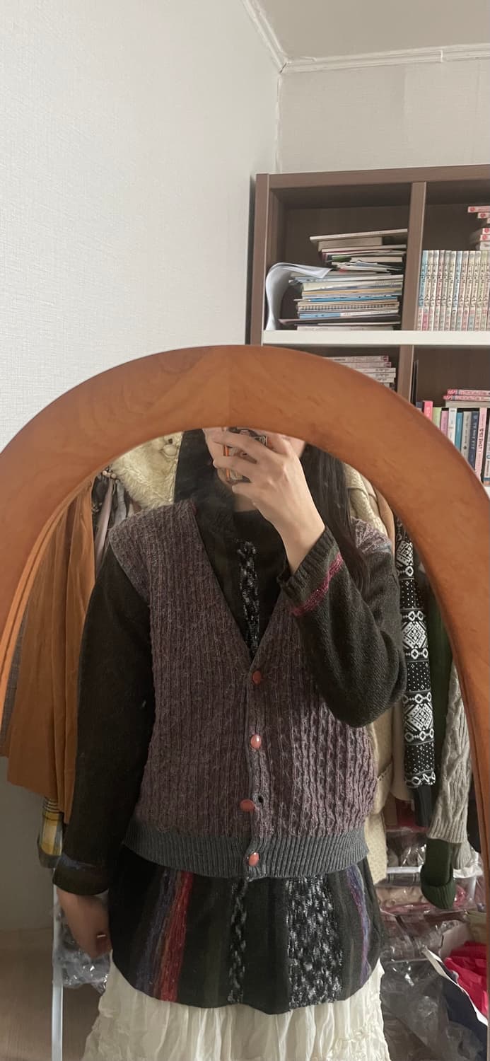 모리걸 빈티지 목폴라 니트조끼 set 💜💚 상품이미지9