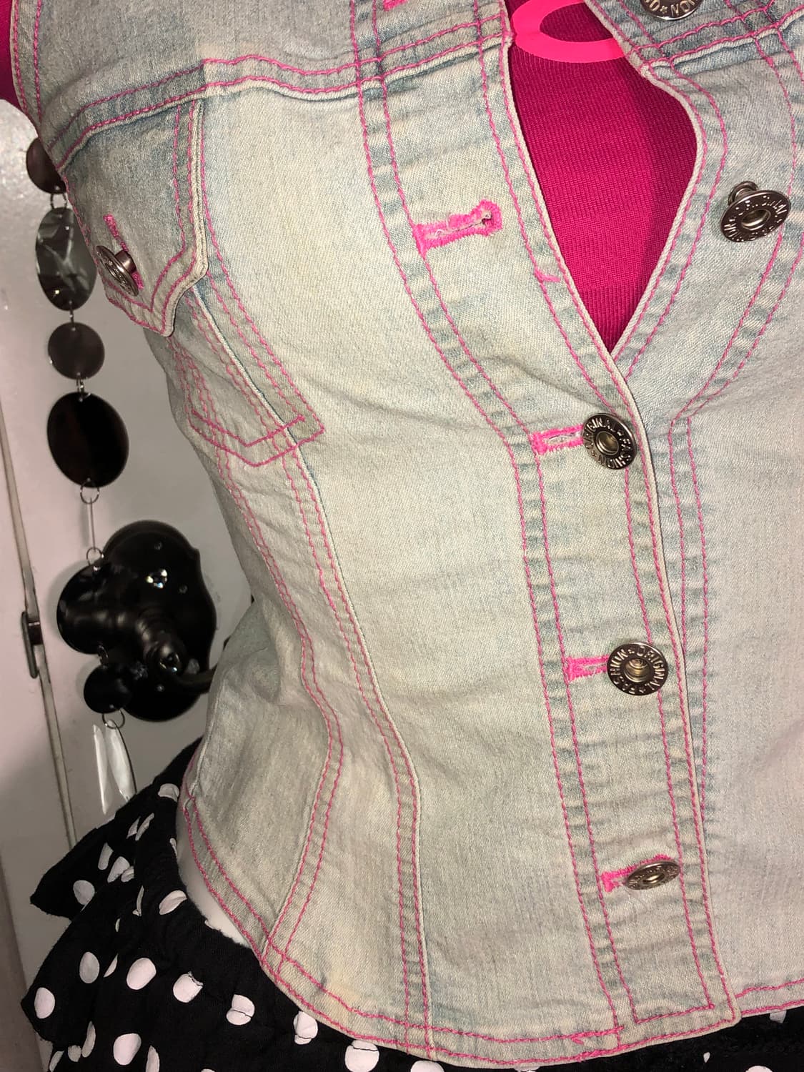 pink stitched denim vest 상품이미지3