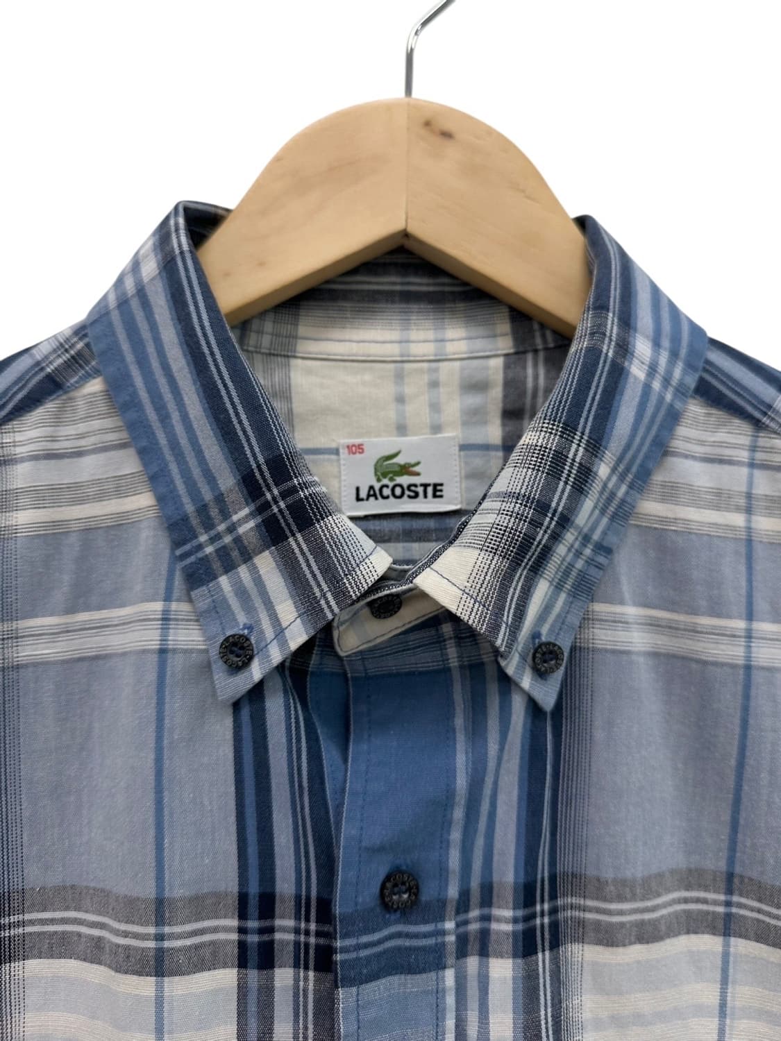 라코스테 체크 반팔셔츠 화이트&블루 (XL)  상품이미지3
