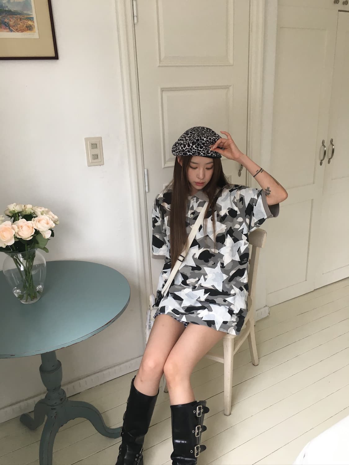 Bape 베이프 회색 카모 스타 티셔츠 상품이미지3
