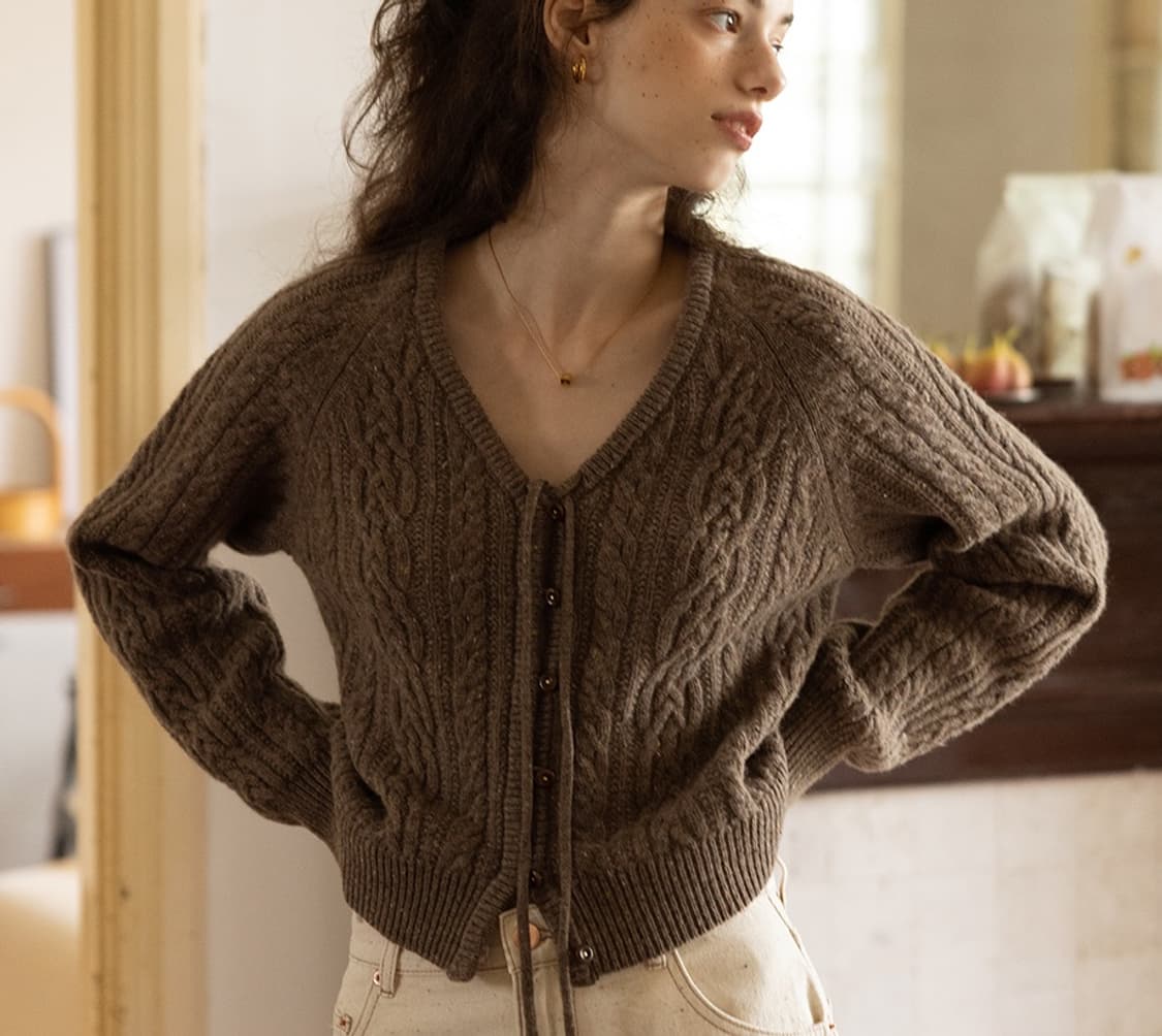 르니나 ESME 울 리본 카디건 가디건 브라운 상품이미지2