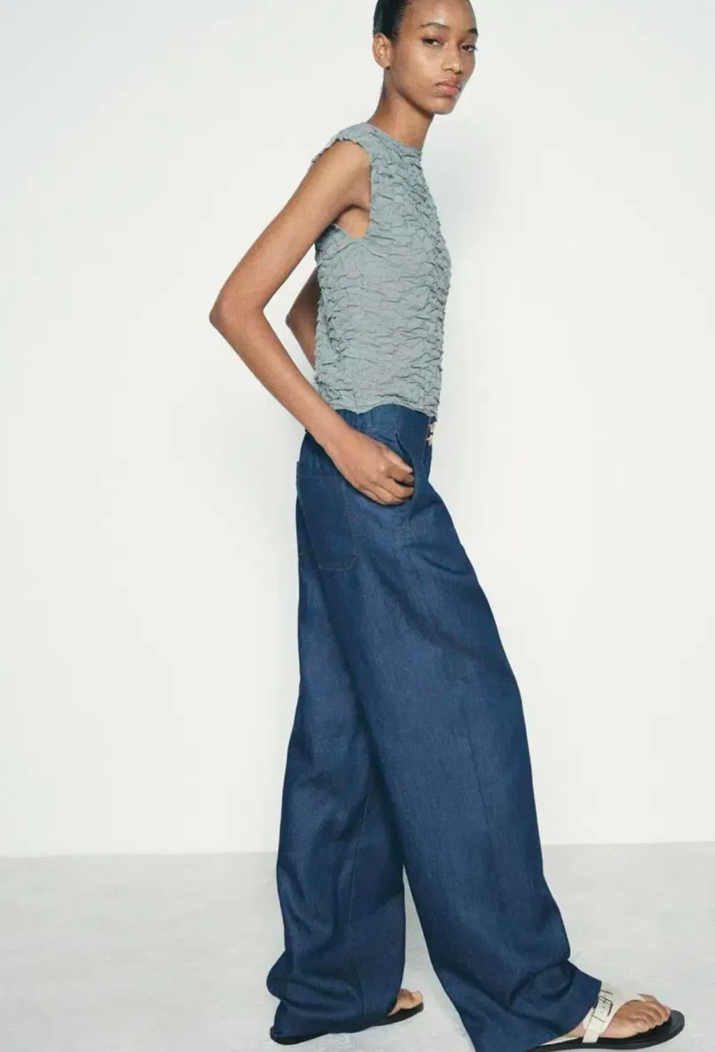 ZARA 자라 링클 캡소매 티셔츠 소라, 자라 링클 슬리브리스 상품이미지4