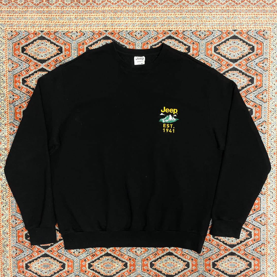 지프 자수 프린팅 블랙 루즈핏 맨투맨 남성2XL 상품이미지1