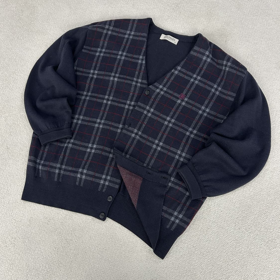 발망 체크 패턴 가디건 네이비 L 상품이미지1