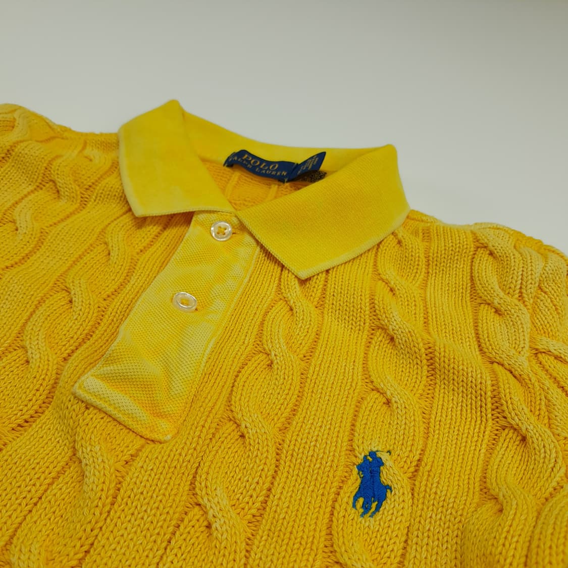 CN741W S 폴로 랄프로렌 QR 워시드옐로우 케이블 반팔 니트 스웨터 상품이미지3