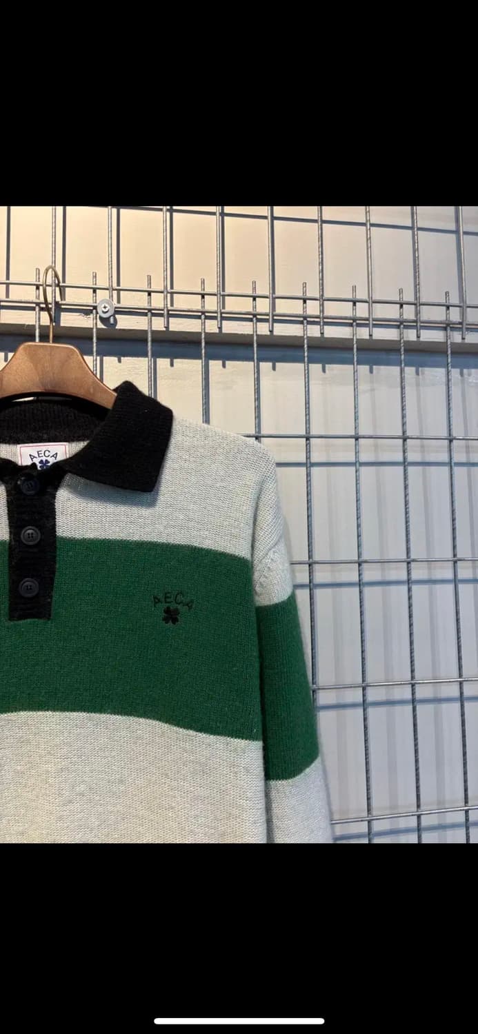 에이카화이트 스트라이프 3버튼 카라넥 니트 H933 상품이미지3