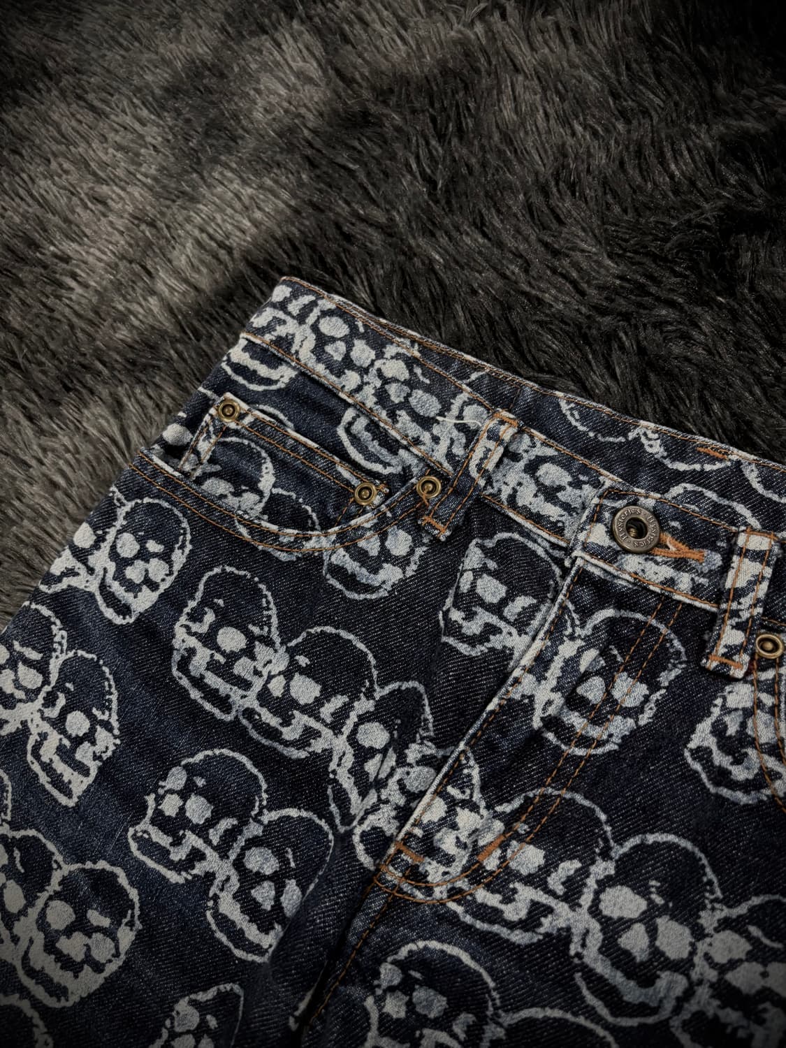 Hysteric Glamour 화이트 해골 패턴 진청 펑크 데님 팬츠  상품이미지5