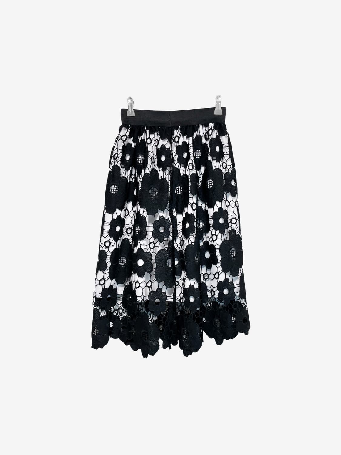 Big Flower Punching Midi Skirt - Black 상품이미지7