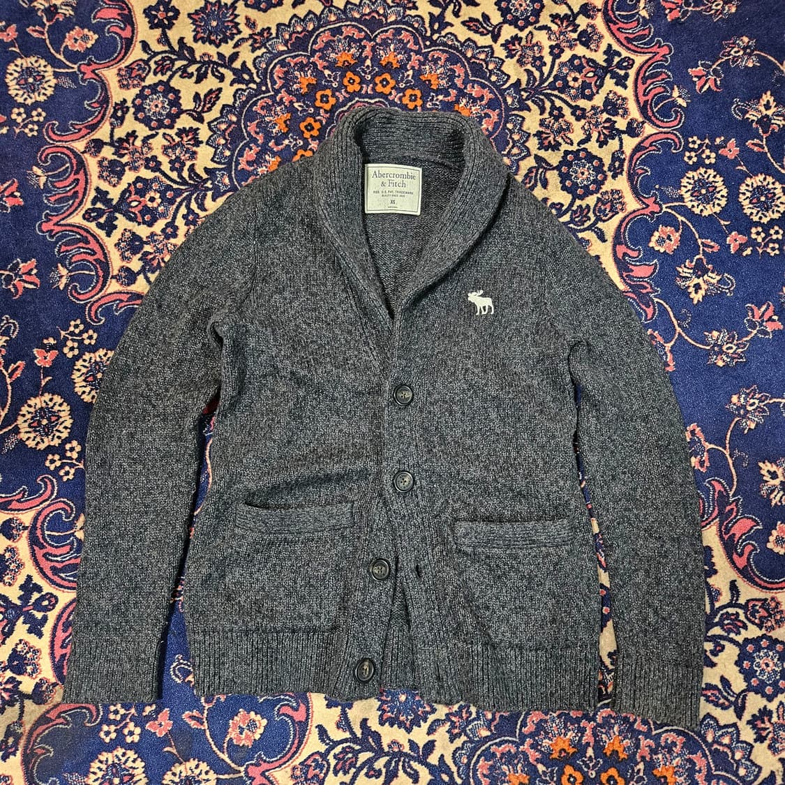 아베크롬비 스몰로고 차콜 숄 가디건 XS size 상품이미지1