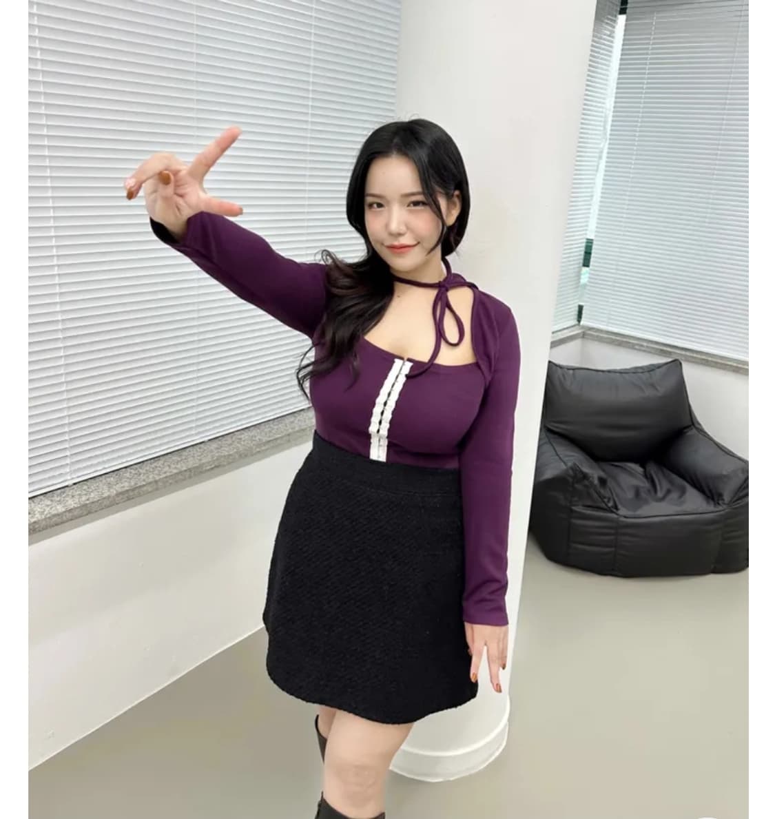 빅사이즈 보라색 코르셋티+타이 상품이미지3