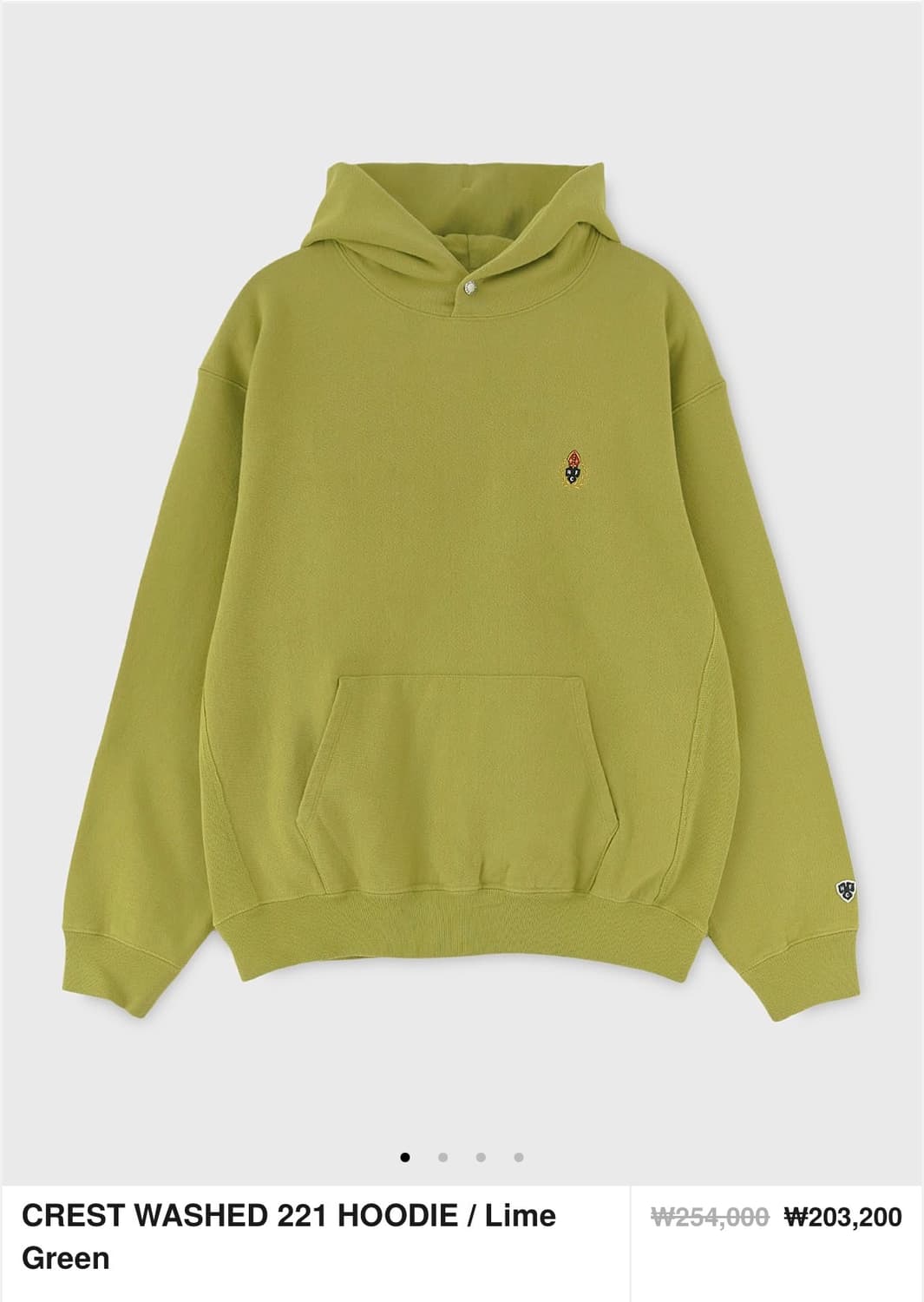 CREST WASHED 221 HOODIE / Lime Green 상품이미지1