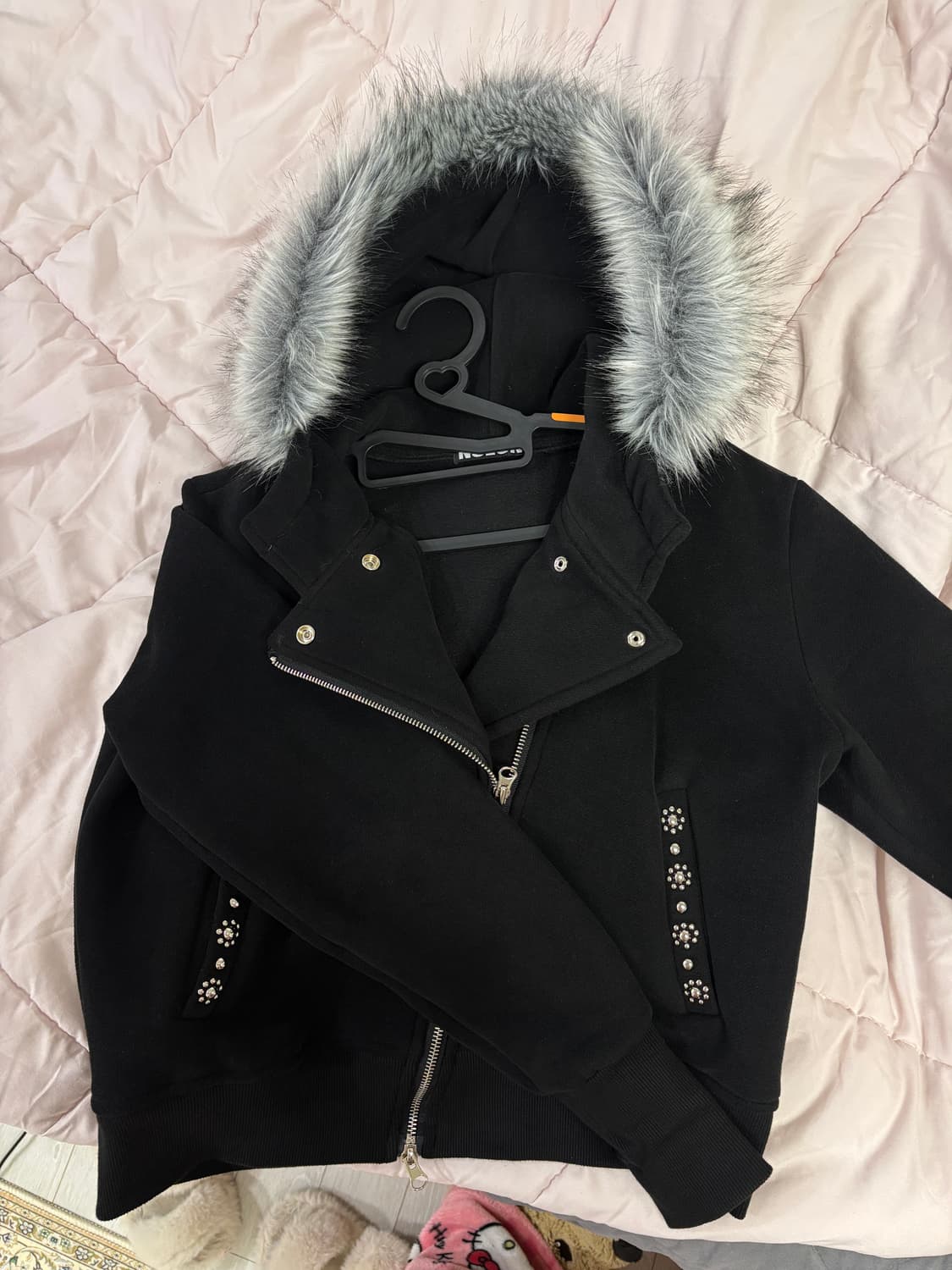 스터드 퍼 후드집업 상품이미지1