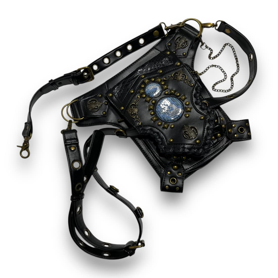 무장전선 모드 스네이크 스팀 펑크 리벳 체인 스터드 와싯 백 상품이미지1