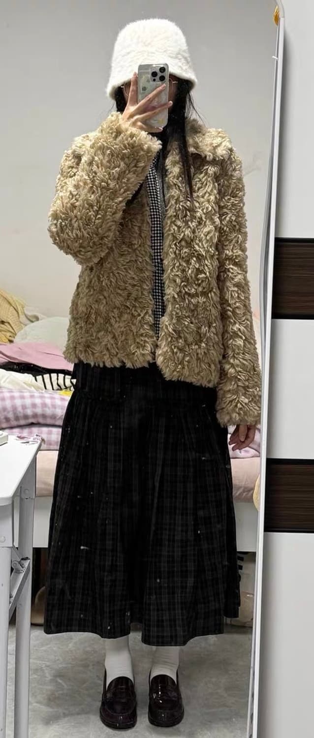 양털 에코 퍼 자켓 세미크롭 베이지 아우터 퍼코트 상품이미지7