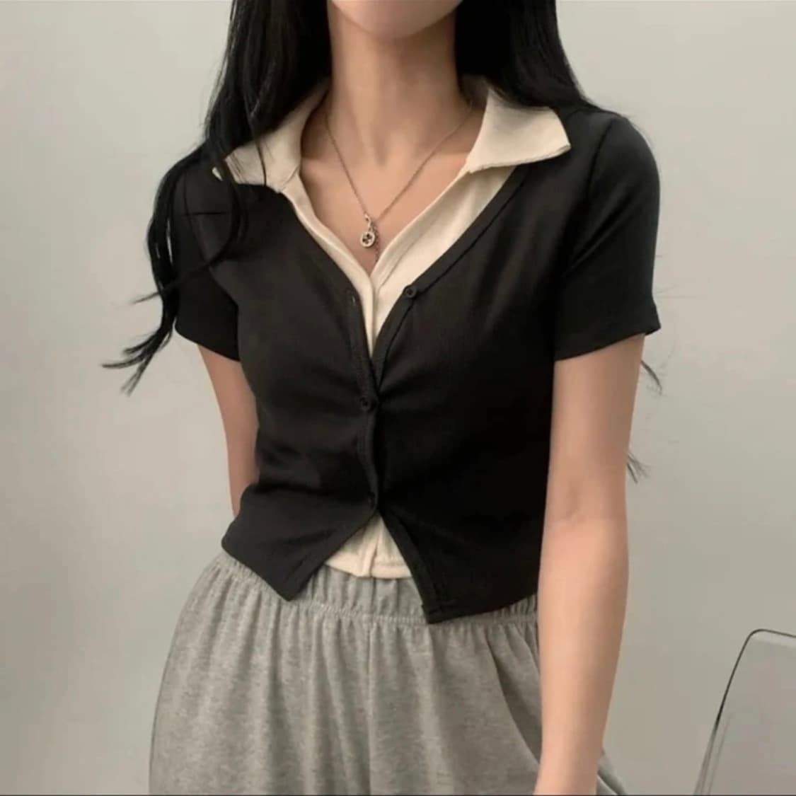레이어드 카라 가디건 반팔티 상품이미지2