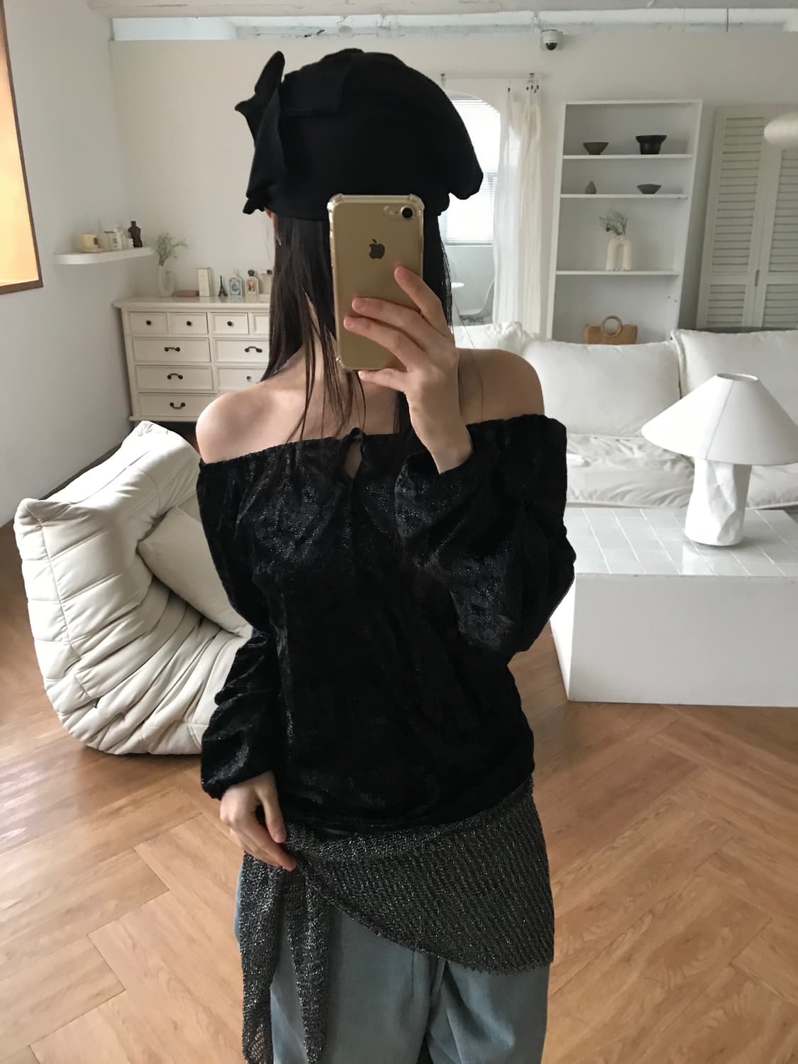 vintage velvet off-shoulder top 상품이미지2