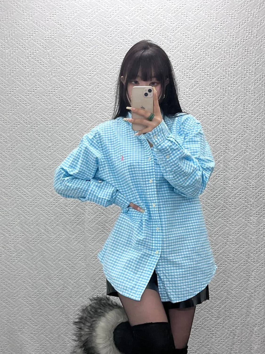 폴로 랄프로렌 커스텀핏 핑크포니 스카이블루 체크 셔츠 L C09703 상품이미지1