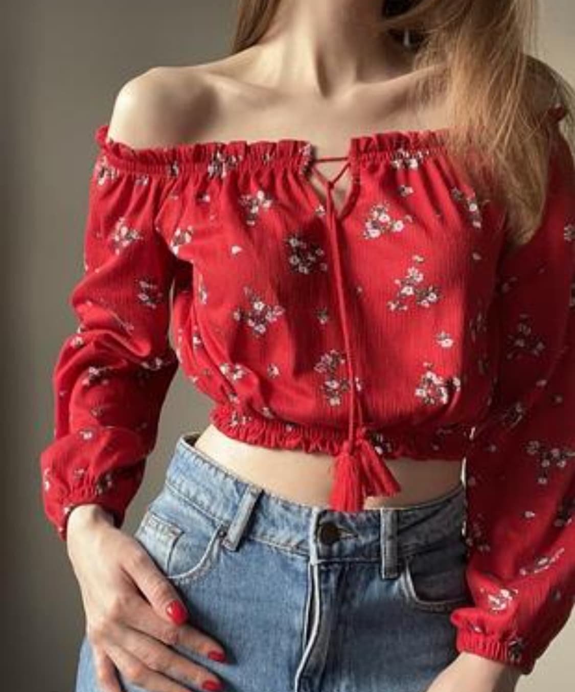 [무료배송]H&M 오프숄더 플라워 밴딩 퍼프소매 사브리나 블라우스 L 상품이미지1