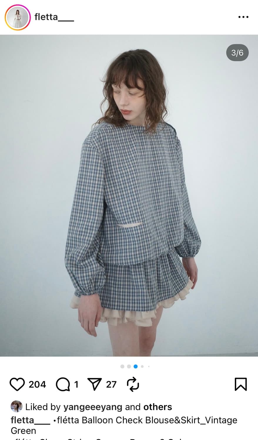 balloon check blouse 플레따 벌룬 체크 블라우스 상품이미지2