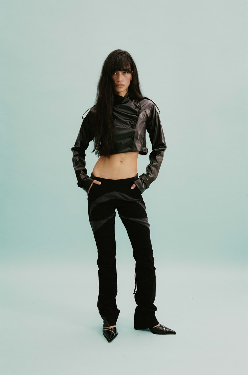 웻태그 CONTRAST PANEL SKINNY PANTS BLACK  상품이미지1