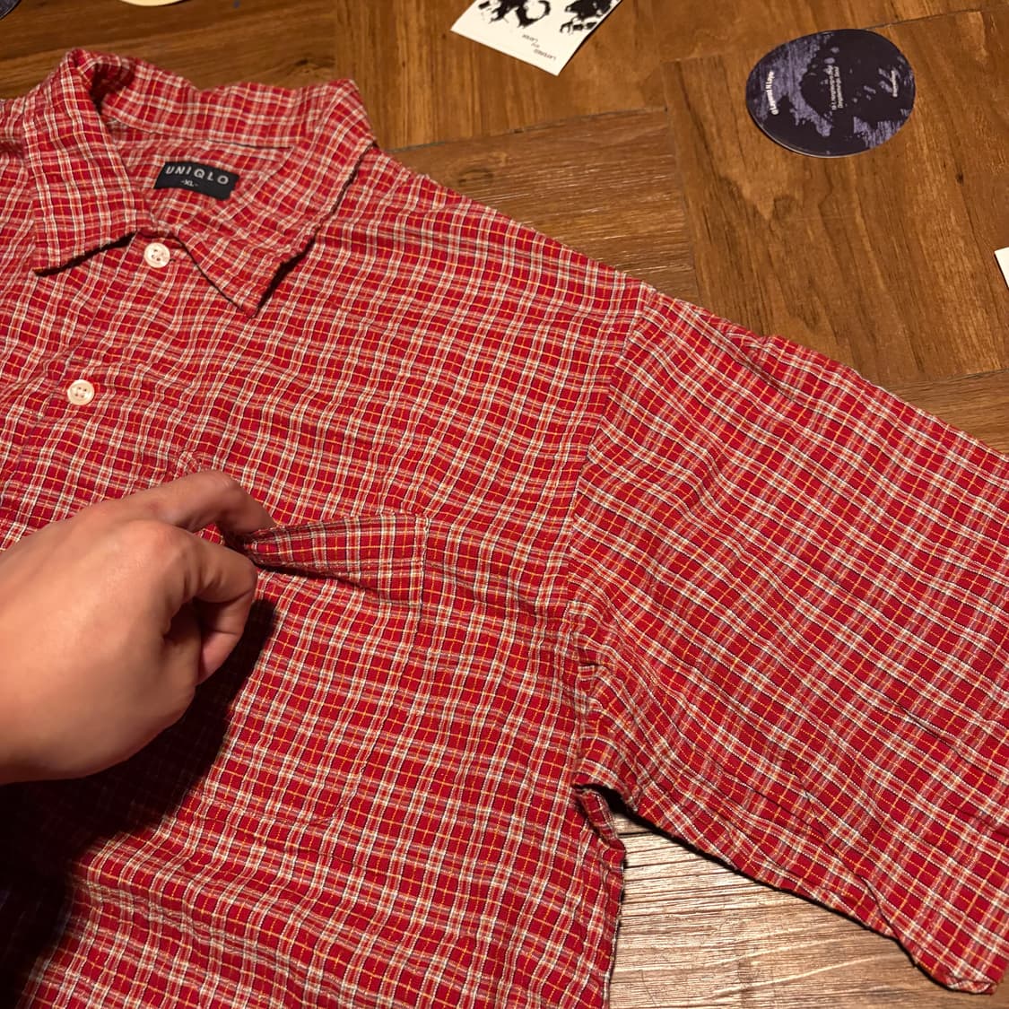 90s old uniqlo textured work half shirt 상품이미지5