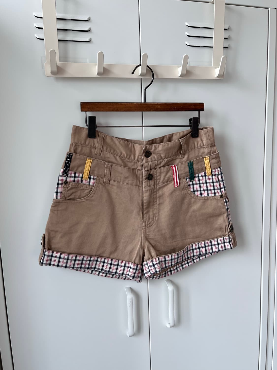 Vintage 패치워크 베이지 숏 팬츠 반바지 상품이미지3