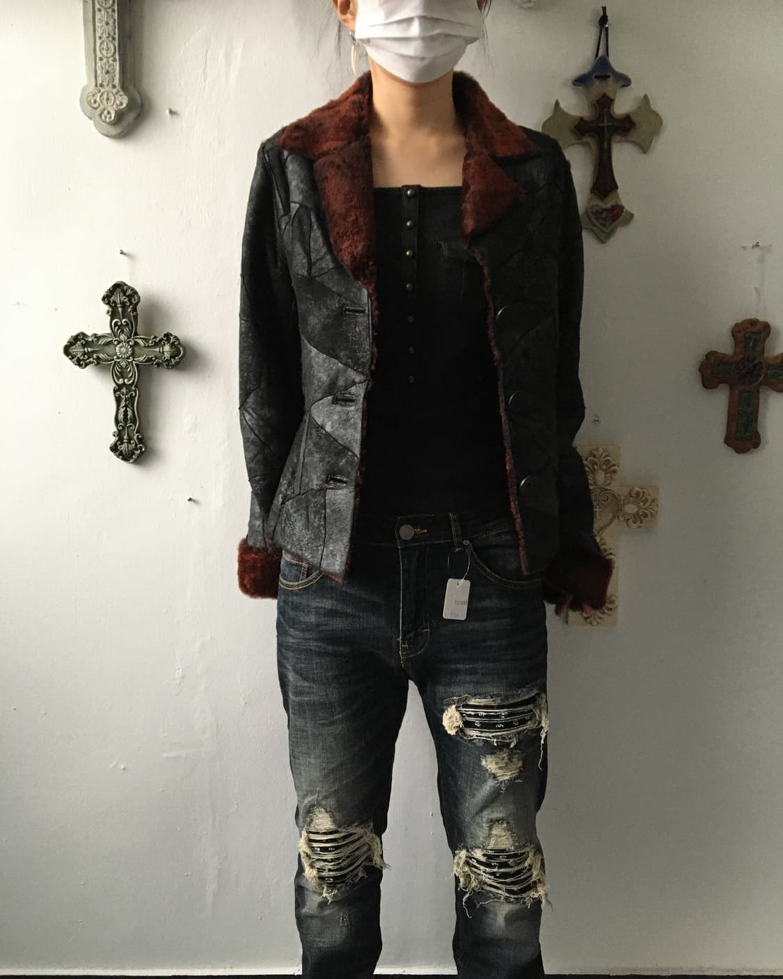 Fake fur layered patch work mustang 상품이미지8