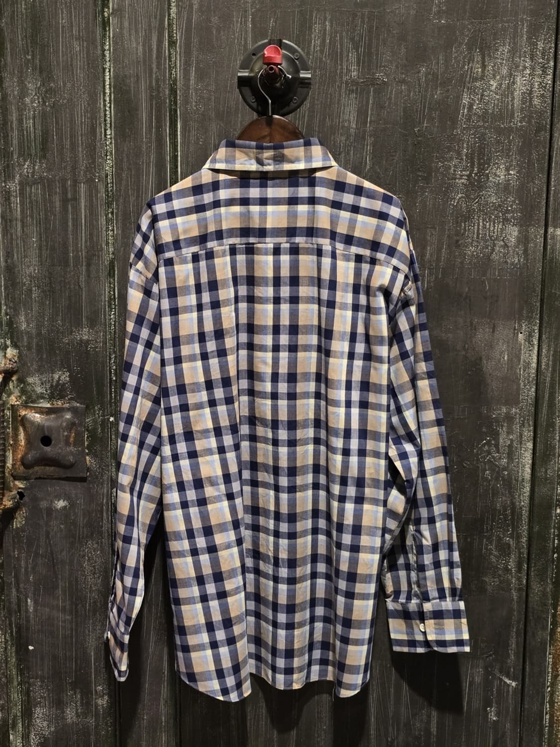 90s Kingsport Blue and Beige Plaid Shirt 상품이미지5