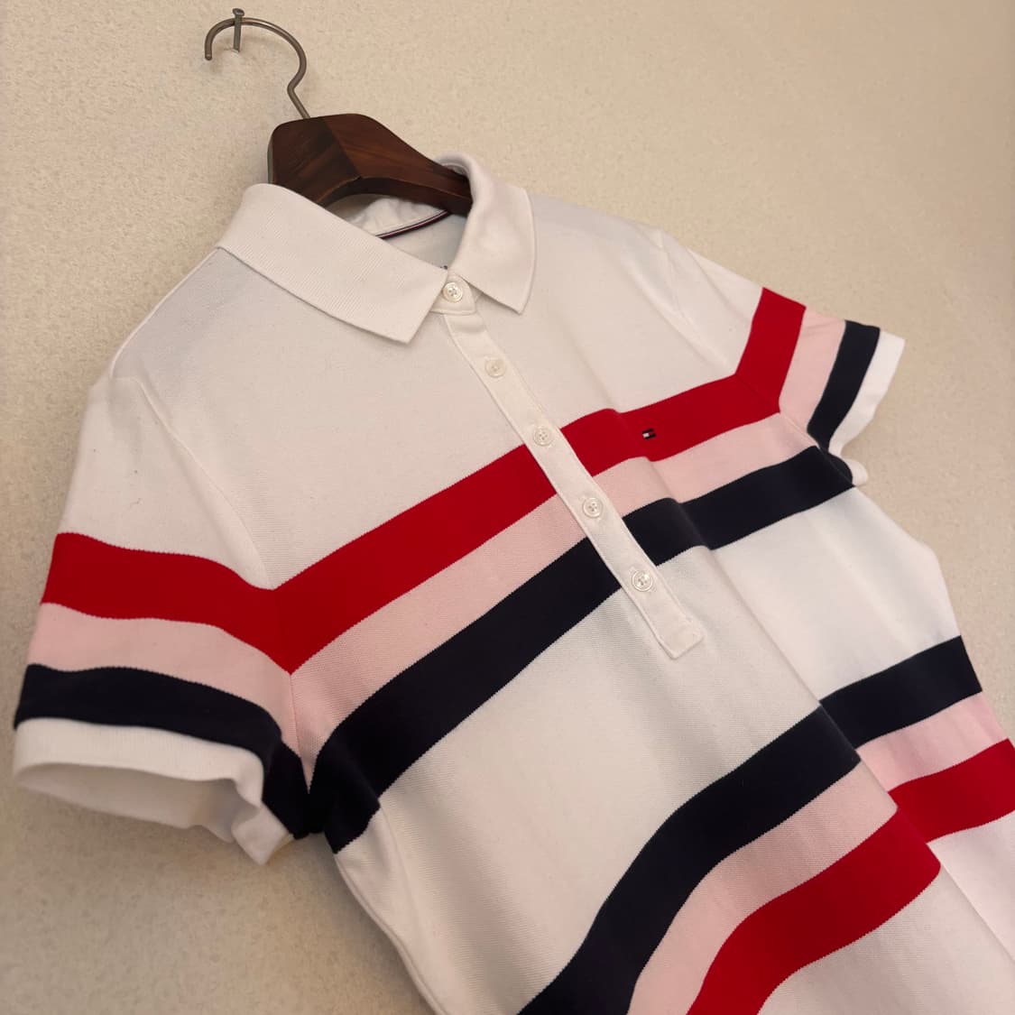 타미힐피거 반팔 폴로 티셔츠 M 피케 스판 클래식핏 스트라이프 상품이미지5