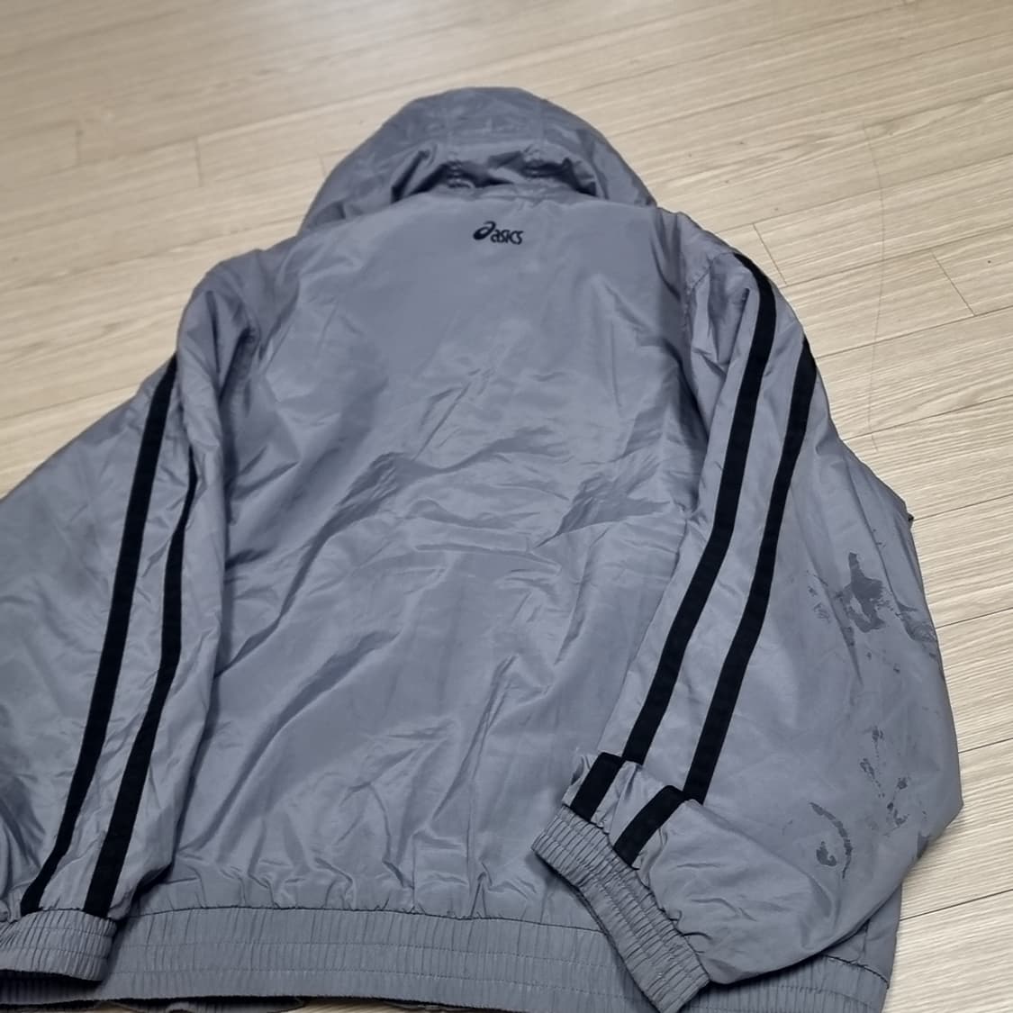 80s 한국제 아식스 바람막이 후드 자켓 그레이(105) 상품이미지2