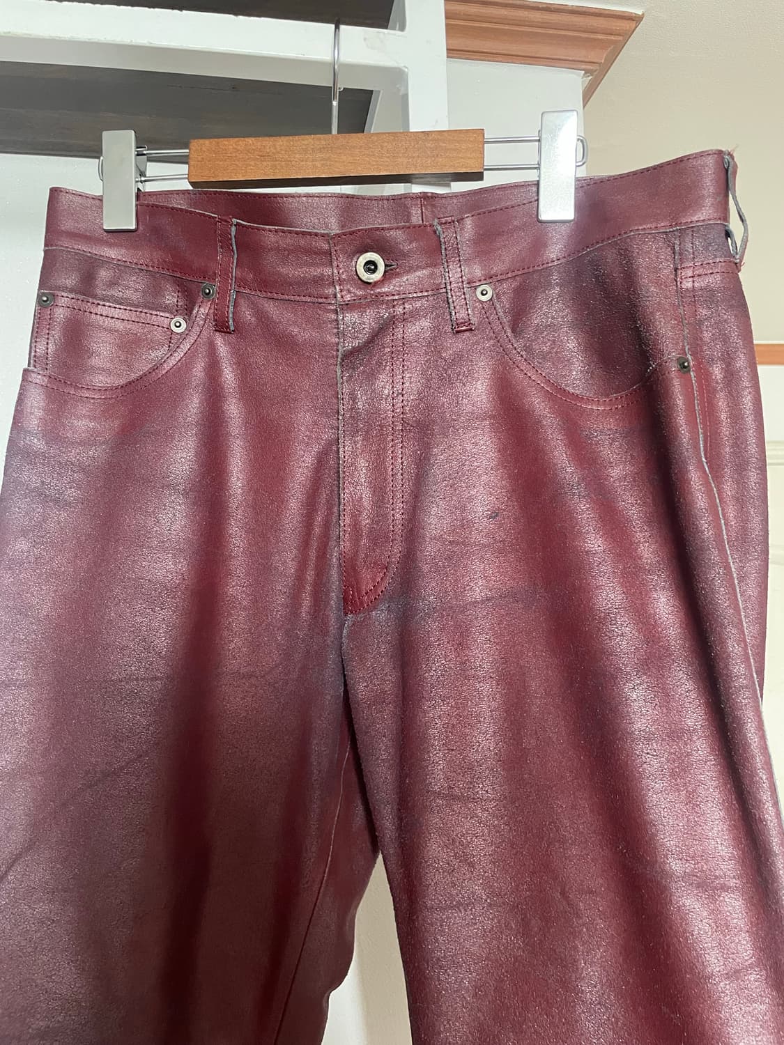 펑크 크랙진 – 일본산 소가죽 레더 팬츠 (버건디 / Size 48) 상품이미지2