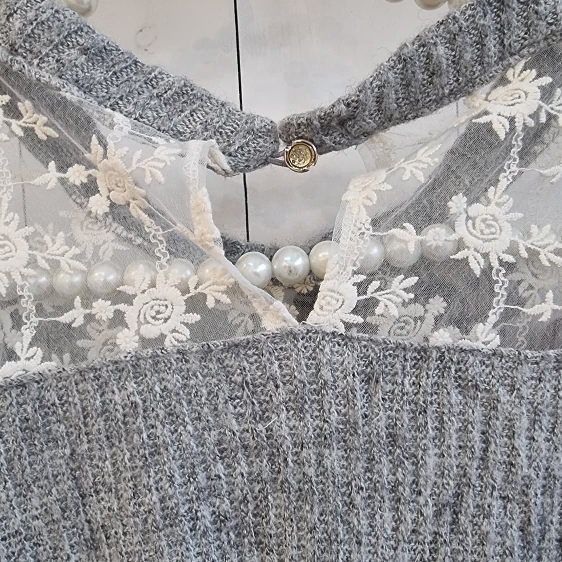 Liz Lisa 그레이 니트  로즈 플레어 레이스 원피스 상품이미지7