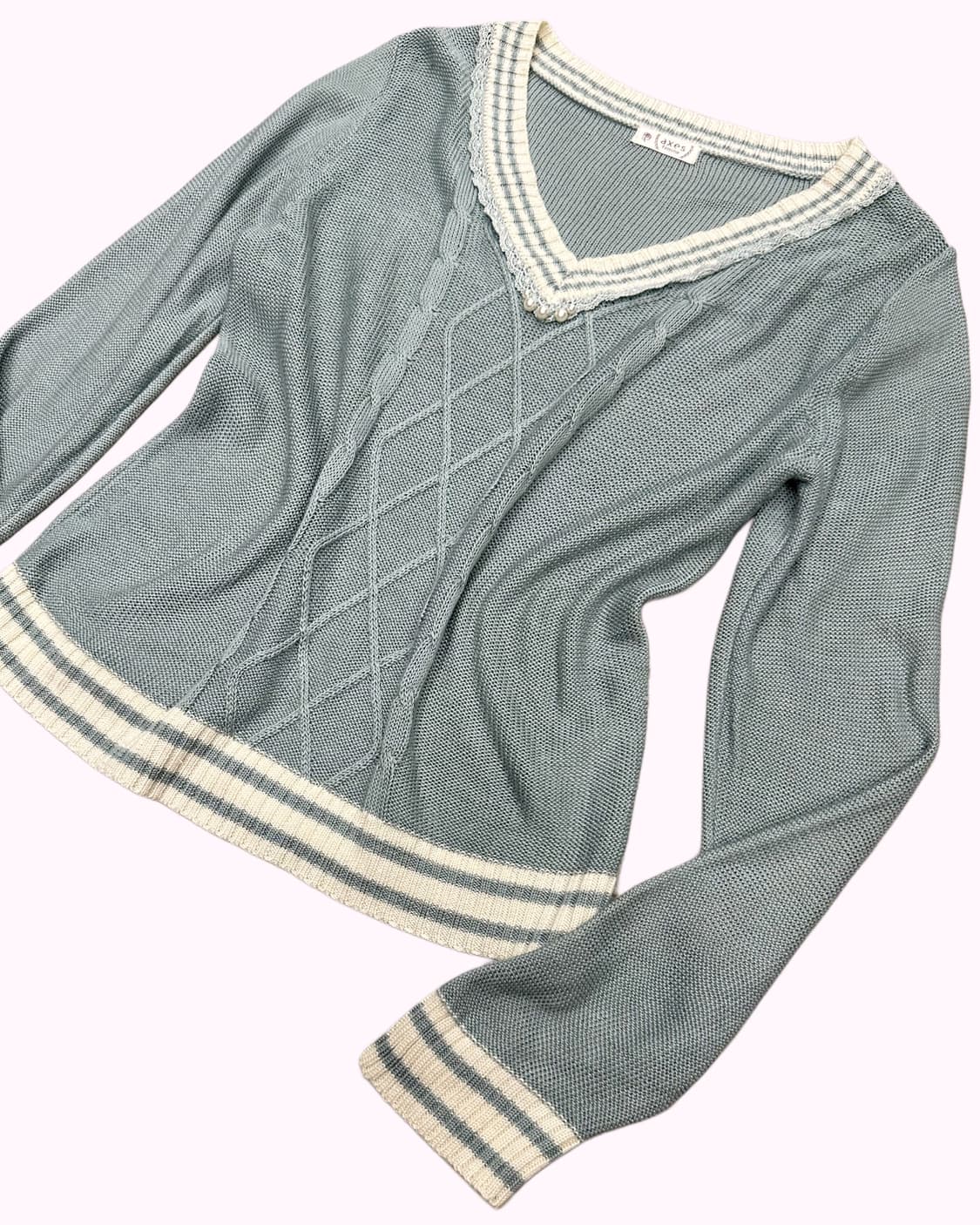 AXES FEMME mint pearl lace v-neck knit 상품이미지2