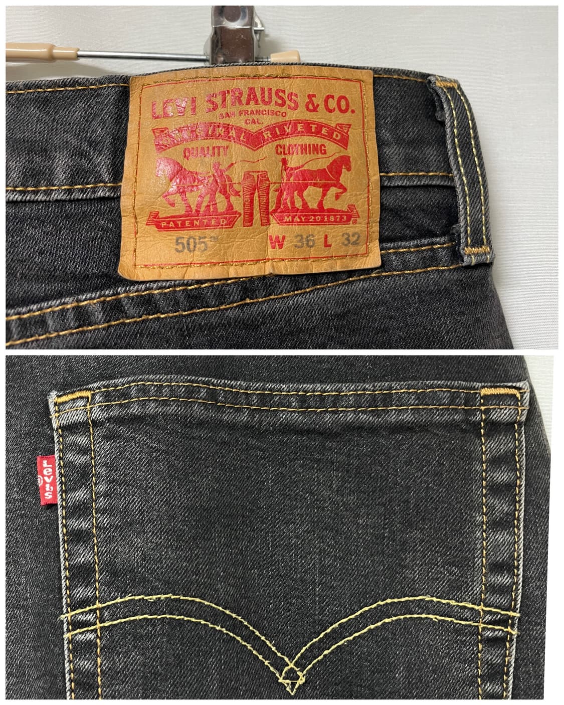 리바이스505 레귤러 스트레이트핏 스판 웜 흑청 데님팬츠 36 상품이미지5