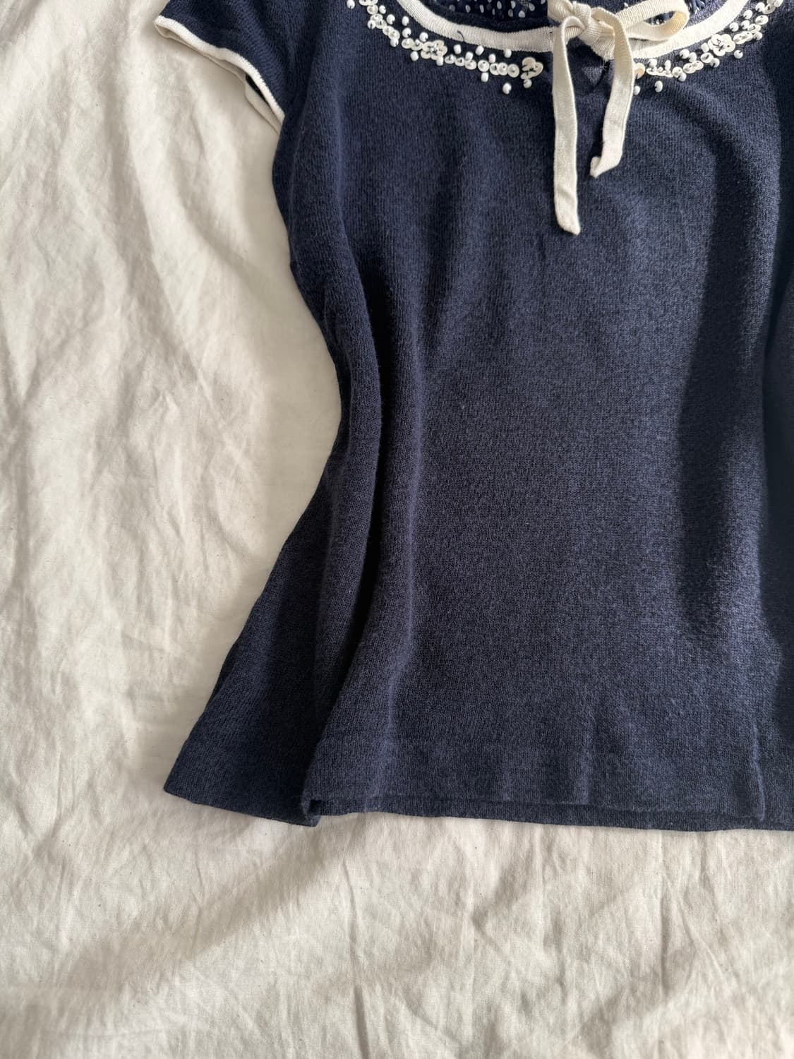 네이비 긱시크 러블리 공겜여주 반팔 블라우스탑 상품이미지3