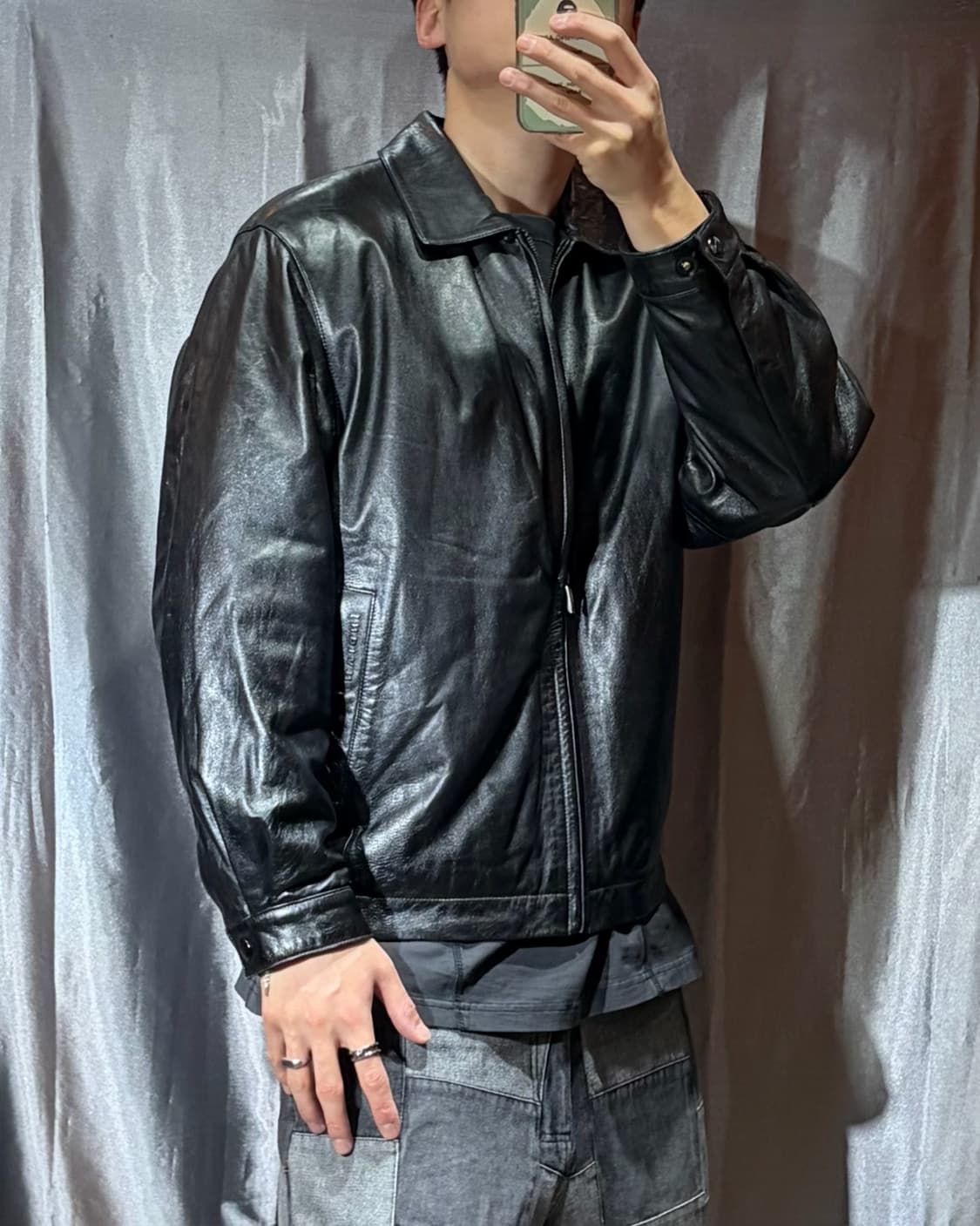 L 글로시 쉽스킨 내피 싱글 레더자켓 상품이미지1