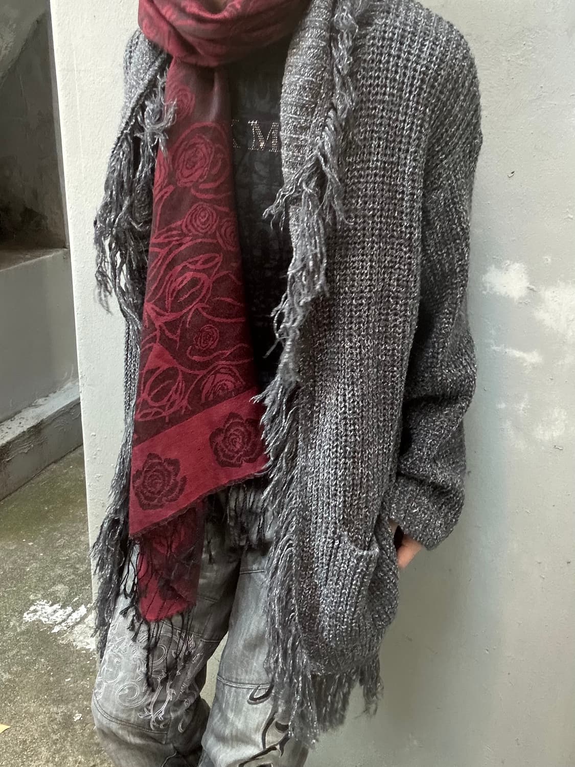 *rare design* 2000s V-kei 그레이 디테일 가디건 상품이미지1