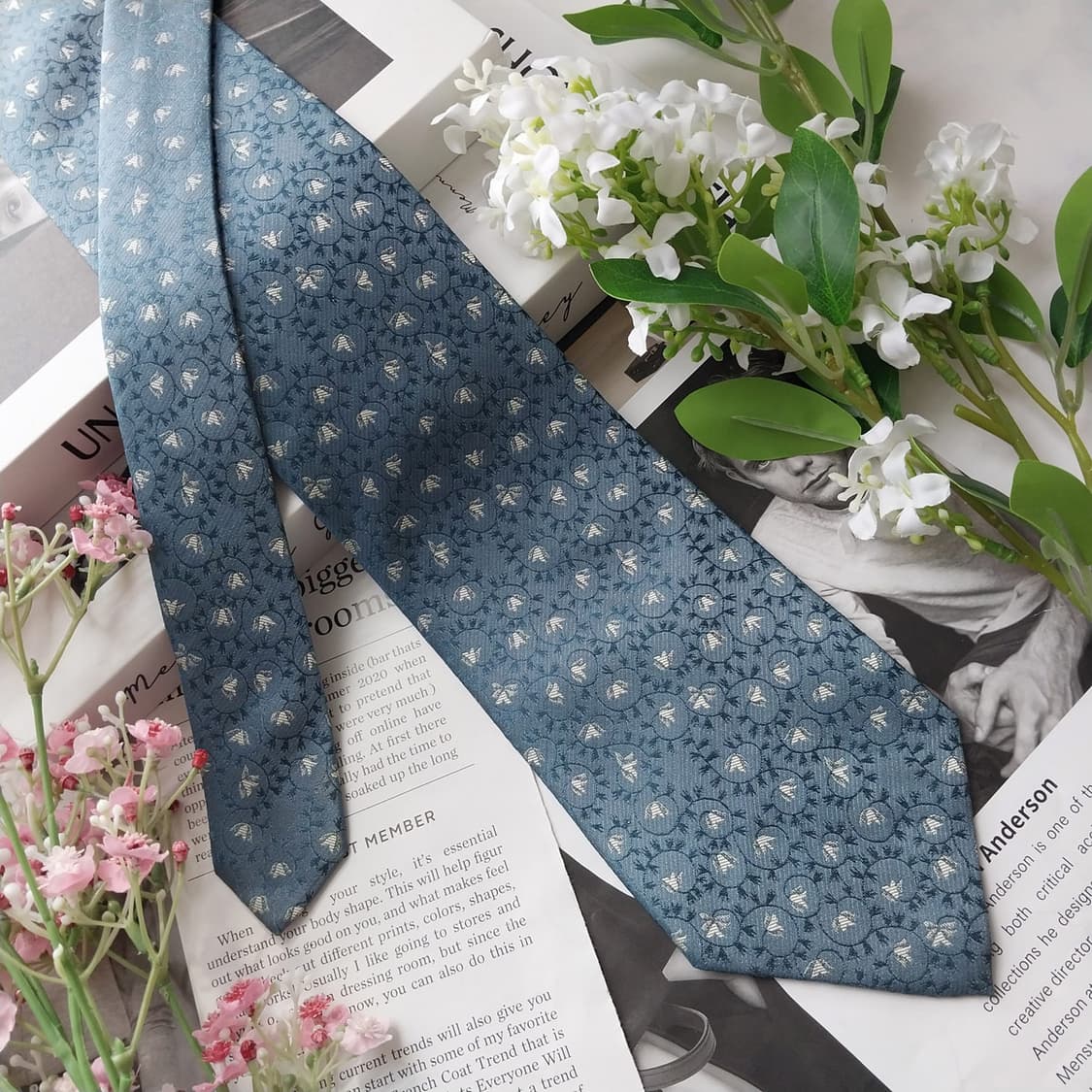 니노 세루티 실크 블루 플라워 패턴 넥타이 9.6cm A+등급 K2495 상품이미지4