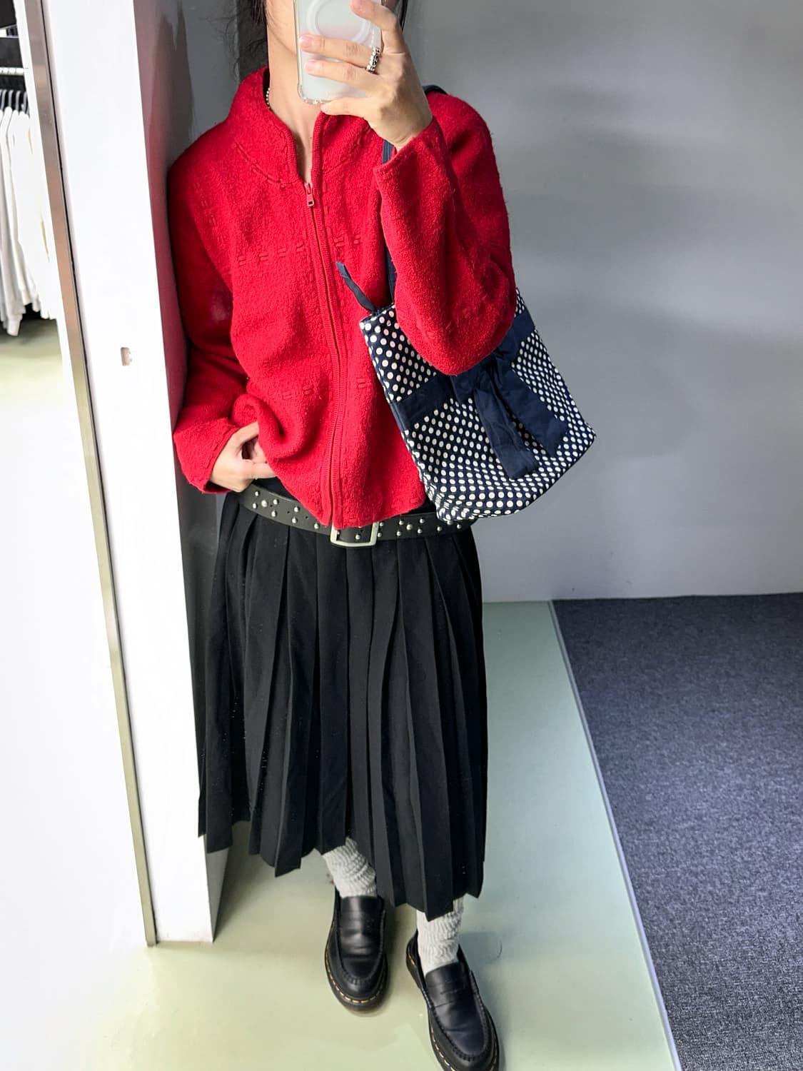 red wool stitch zip knit 상품이미지2