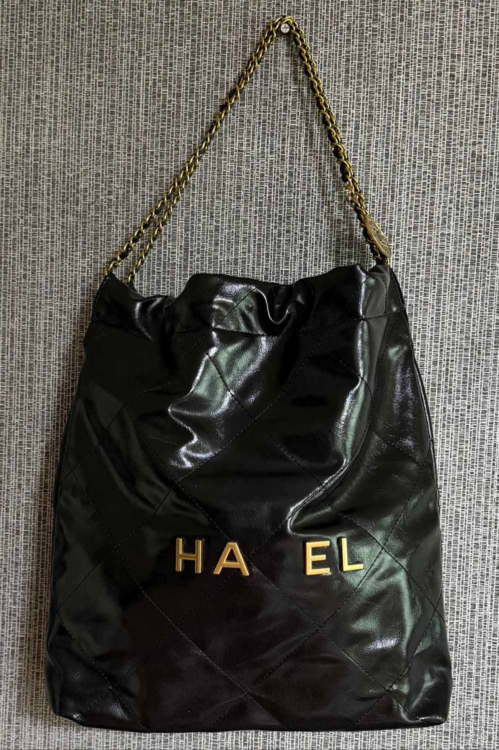 블랙 퀼팅 금장 체인 유광 레더 가죽 토트백 숄더백 쇼퍼백 가방 상품이미지3
