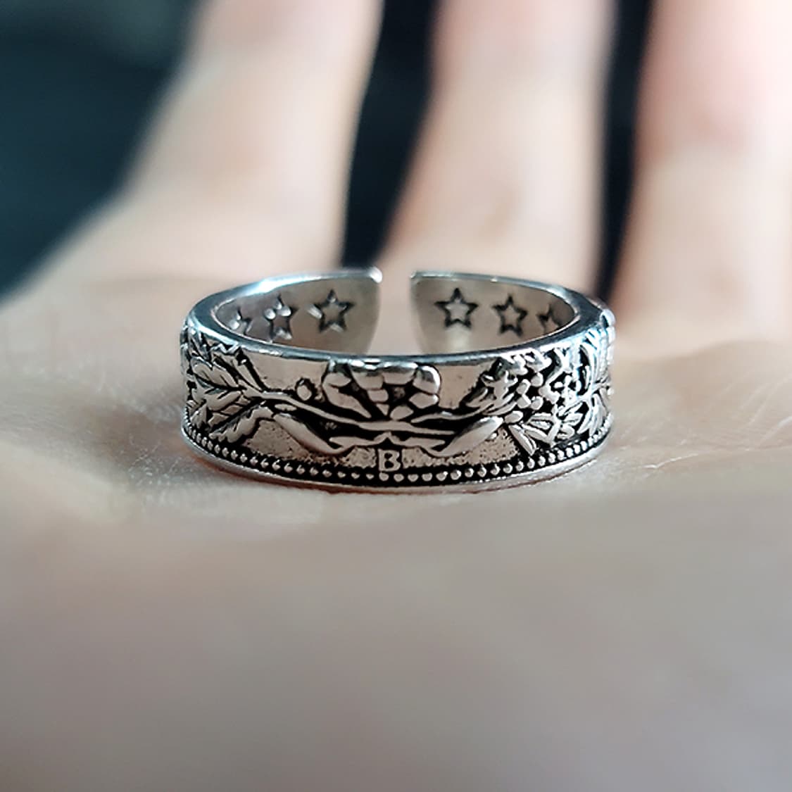 Edelweiss 백동 남자 엔틱 빈티지 명품 네추럴 상징 꽃 반지 상품이미지7