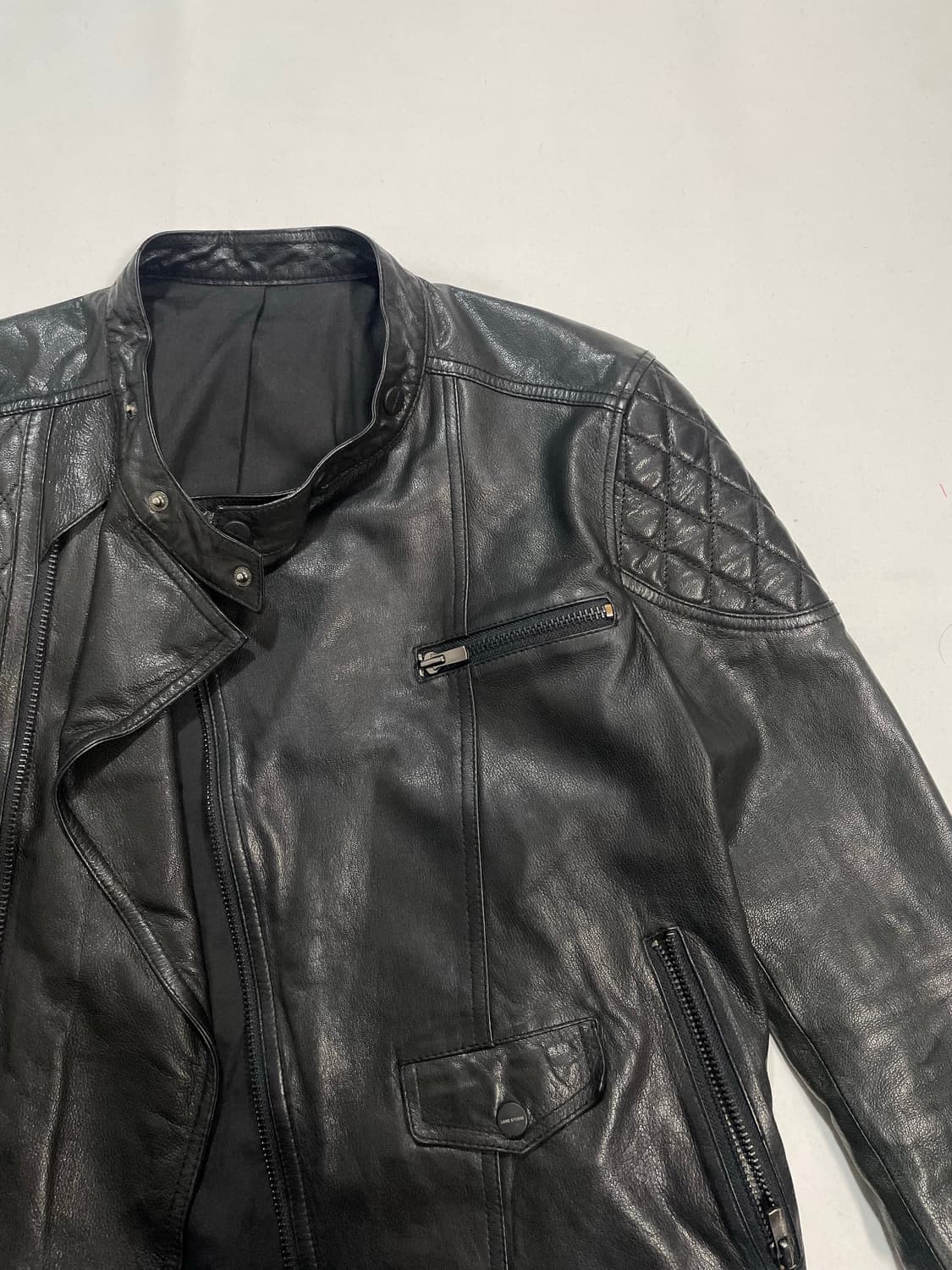 00‘s 정욱준 고트스킨 사선 바이커 자켓  상품이미지8