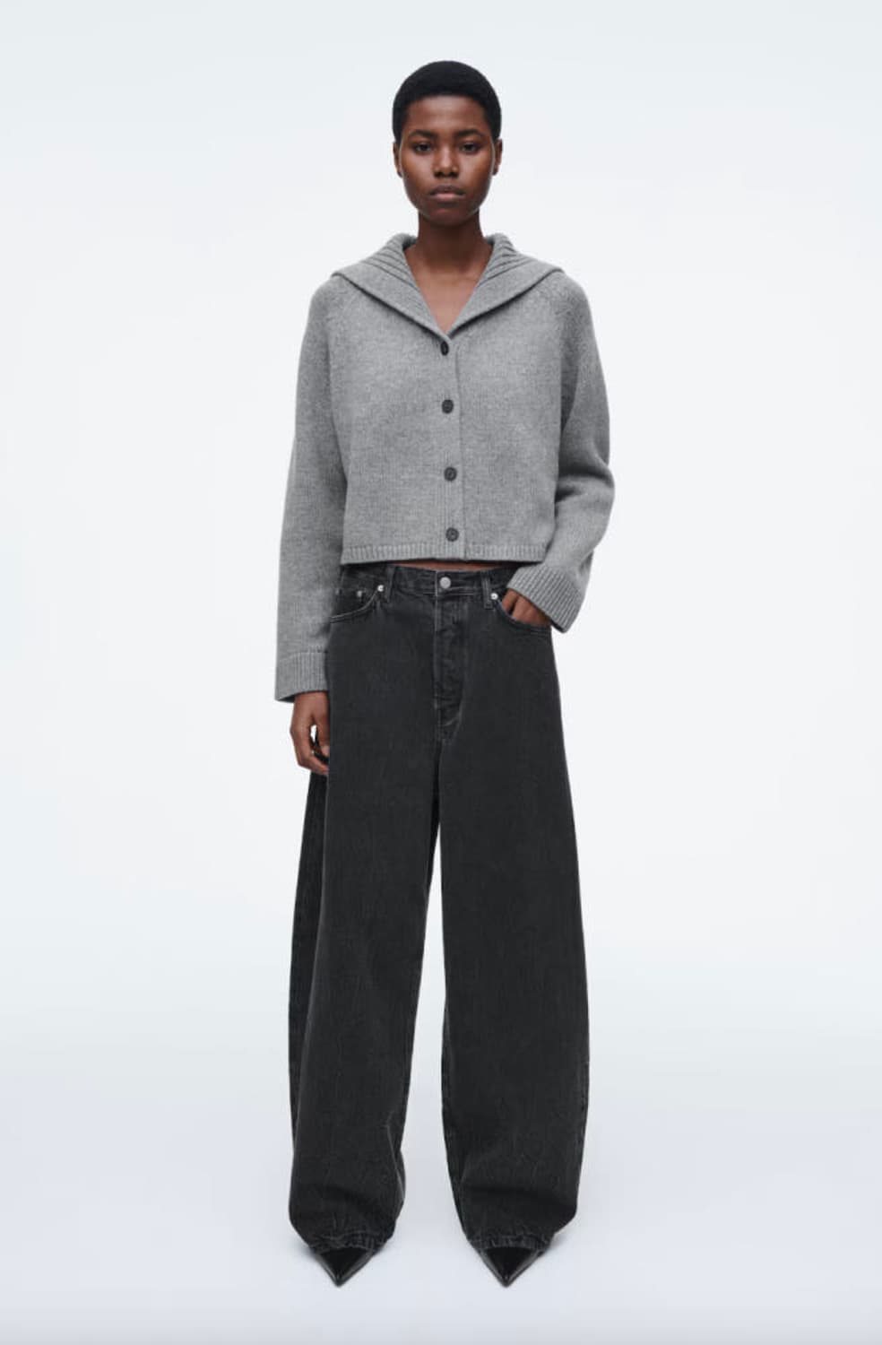 COS 코스 세일러 카라 울 가디건 그레이 멜란지 상품이미지2