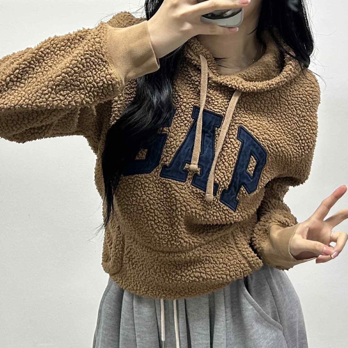 Gap 갭 핀터깔 폭닥 베이지 플리스 후드티(S) 상품이미지1