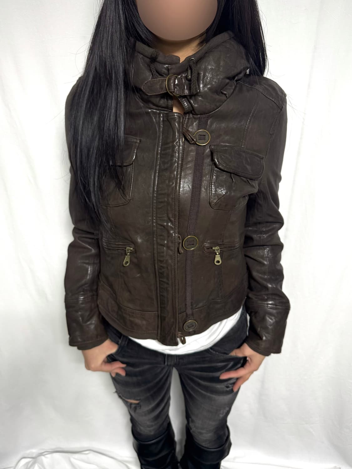 Brown high neck lamb skin jacket 상품이미지2