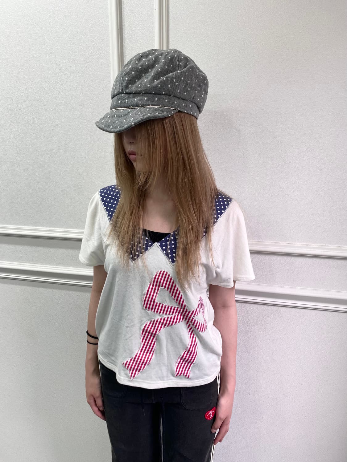 00’s Dot Pattern&Ribbon Print Tee 상품이미지1